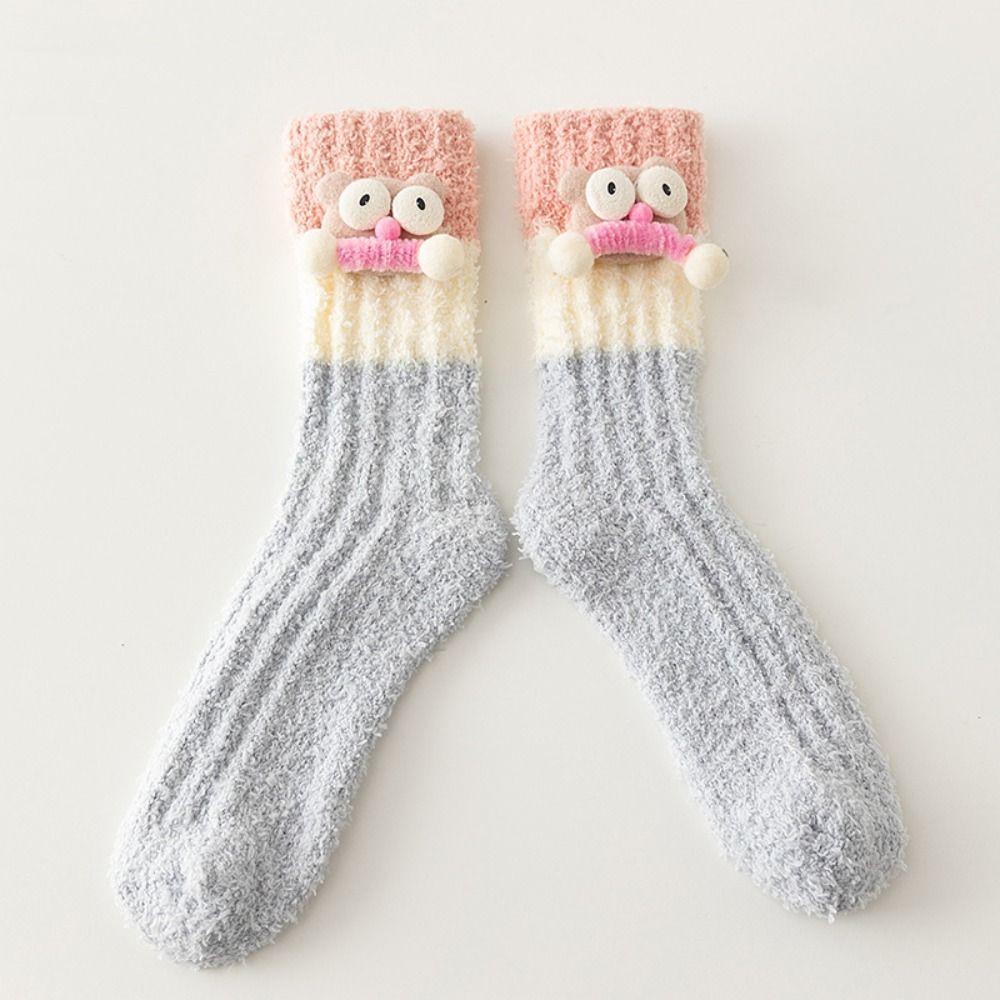Home 3D Eyes Sleeping Socks Non-Slip Thermal Warm Socks Elastic Coral Fleece Socks Women  Gifts