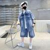 Jungen Denim Anzug Sommerkleidung Neues Kinder Kurzarmhemd + Shorts Sport Koreanische Trainingsanzüge Sets Kinder Luxus Kleidung Anzug