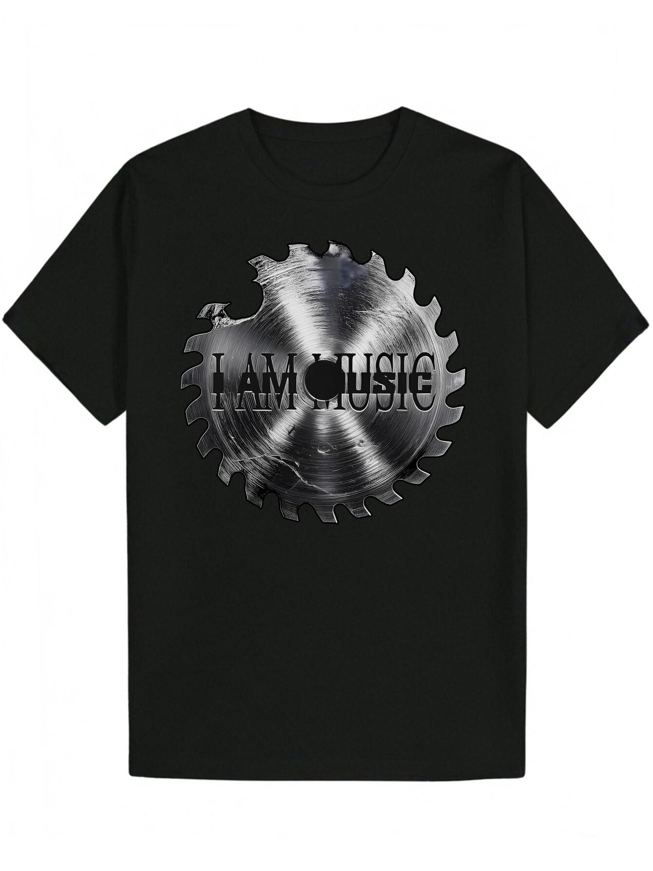 

Music Graphic T-shirt - Black with Gray Musical design - Lightweight Breathable Polyester Shirt for Concerts L