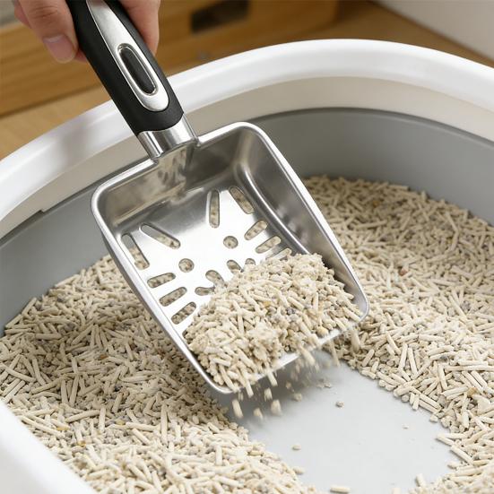 Cat Litter Scoop Stainless Steel Mesh Scooper Metal Kitten Poop Sifting Shovel with Rubber Handle for Cat Litter Box