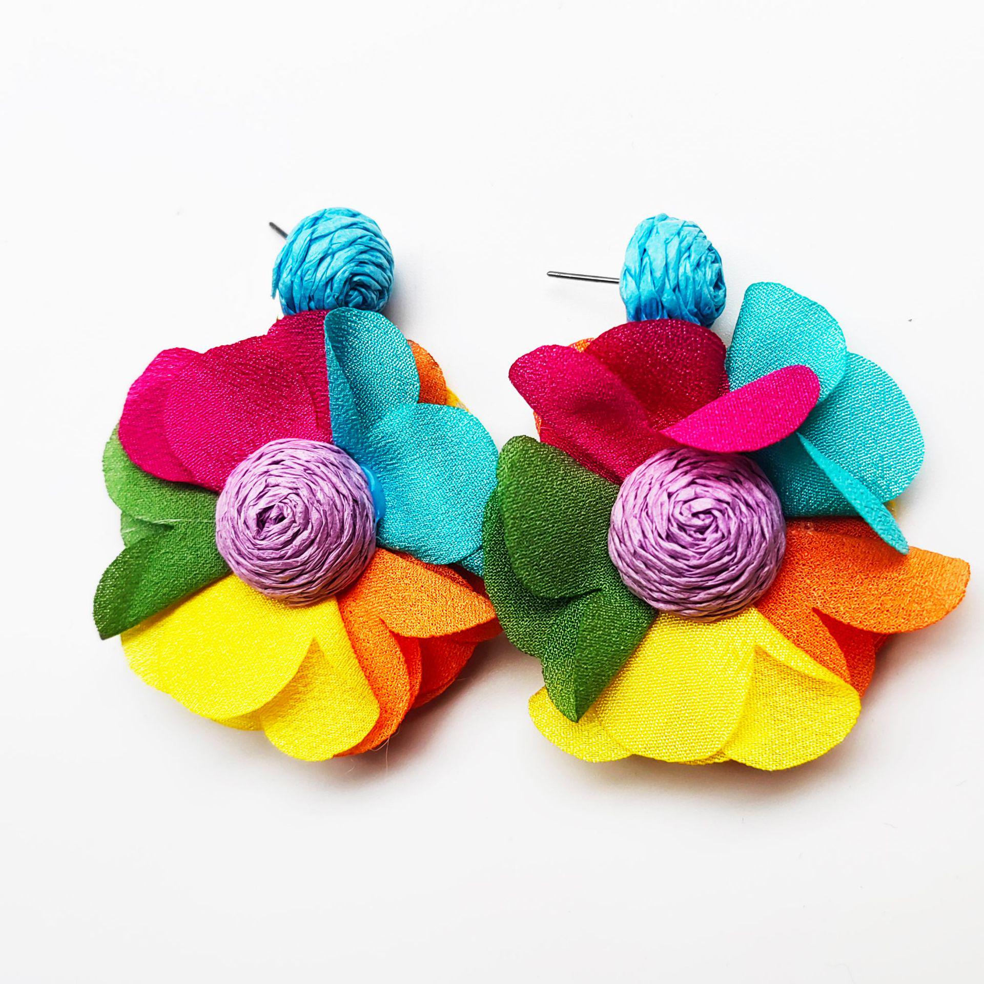 Dopamine Color Chiffon Flower Earrings - Fresh Seaside Style for Women