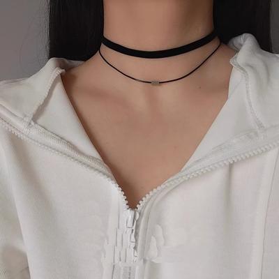 Dvojitý černý sametový řetízek choker krátký řetízek na klíční kost choker Doplněk Doplněk Náhrdelník pro ženy