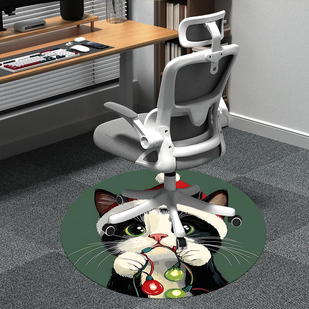 

1pc Christmas Cat Office Round Area Rug, Indoor Mat Suitable ForOffice, Under Office Chairs Bedroom Living Room Home Decor, Room Deco q140 80cm by 80cm