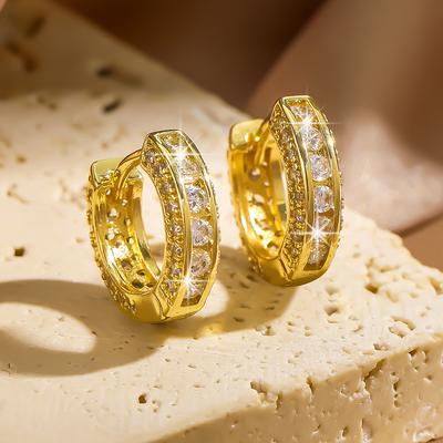 ZAKOL Luxury Cubic Zirconia Gold Color Zircon Hoop Earrings For Women Luxury Circle Crystal Girls Party Zircon