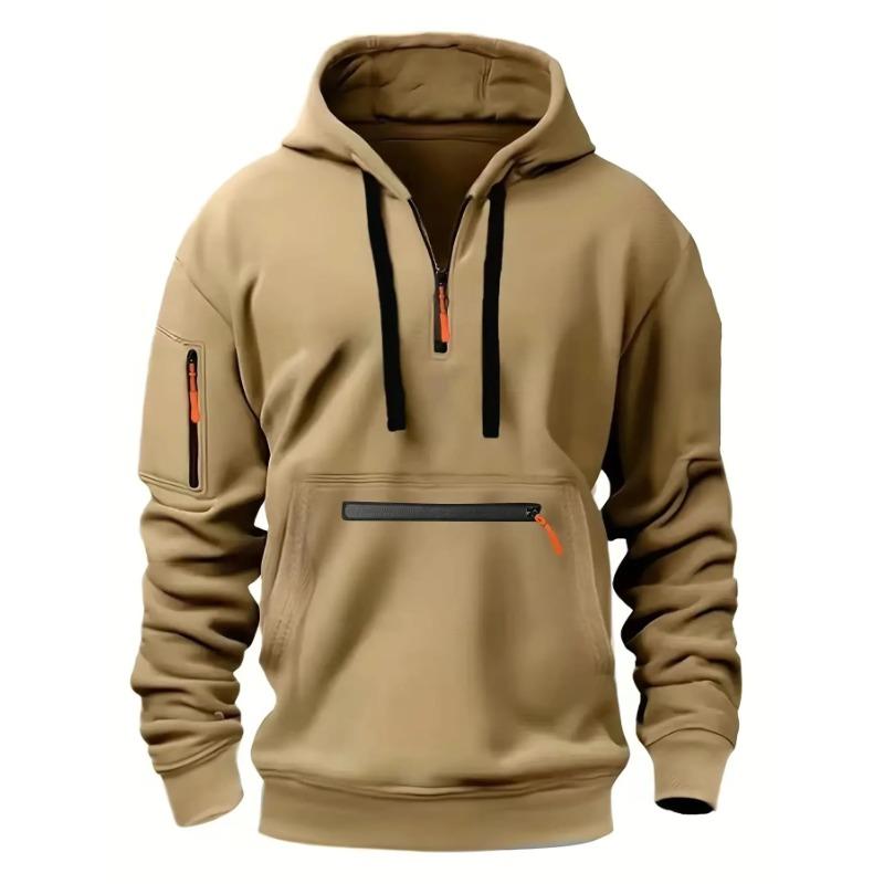 Men's Waterproof Hooded Jacket with Zipper Pocket - Everyday Sportswear for Autumn and Winter