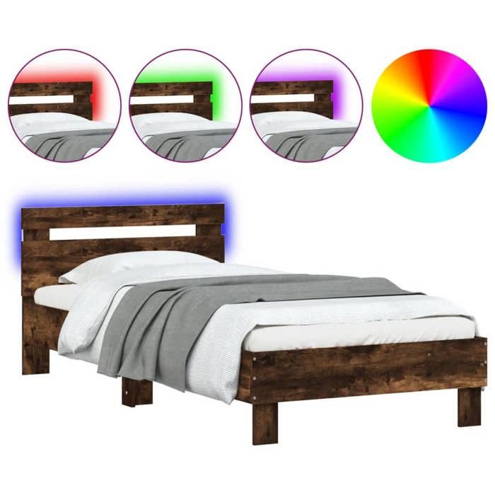 VidaXL Bed Frames Headboard and LED Lights, Single Bed with Slatted Base, Adult Bed, Bedroom Furniture, Modern, 838719