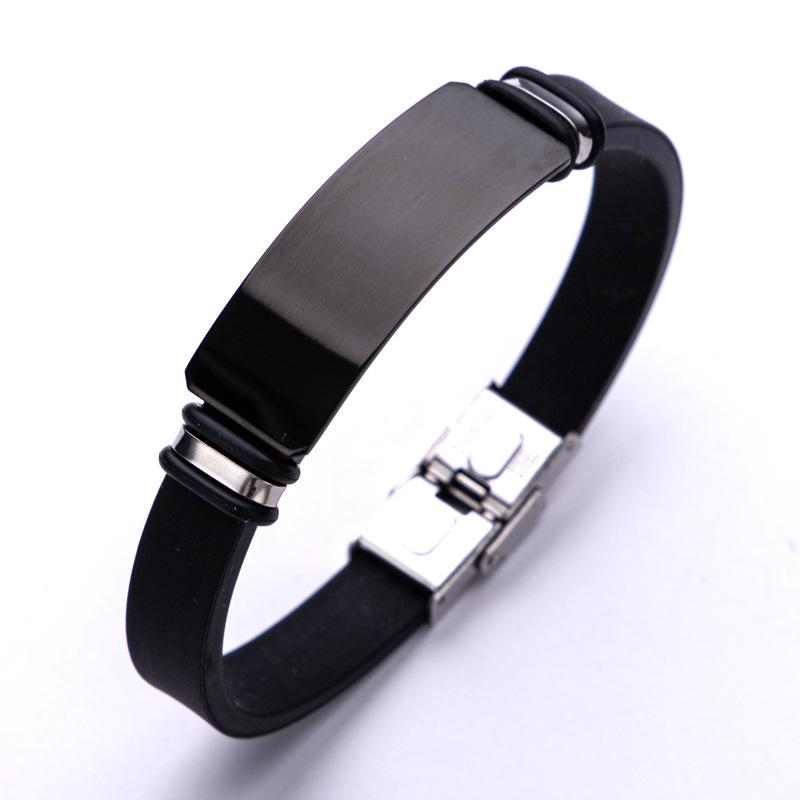 Горячо продаваемый простой индивидуальный силиконовый спортивный баскетбольный браслет из титановой стали с глянцевой надписью, браслет из нержавеющей стали