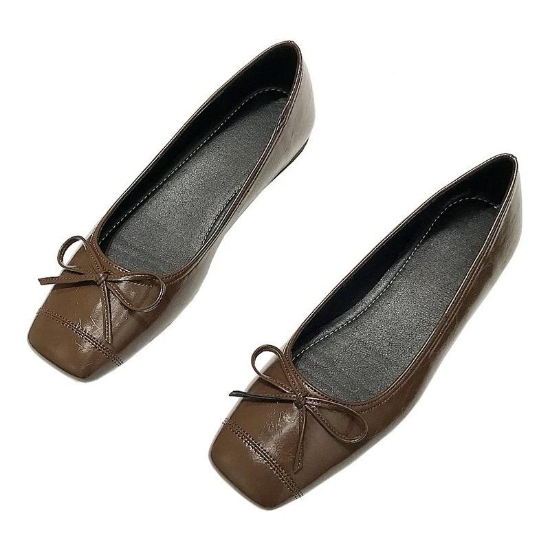 Fashion Low Heel Single Shoes Autumn New Square Toe Shallow Mouth Bow Soft Slip Non-slip Slip-on Block Heel Shoes
