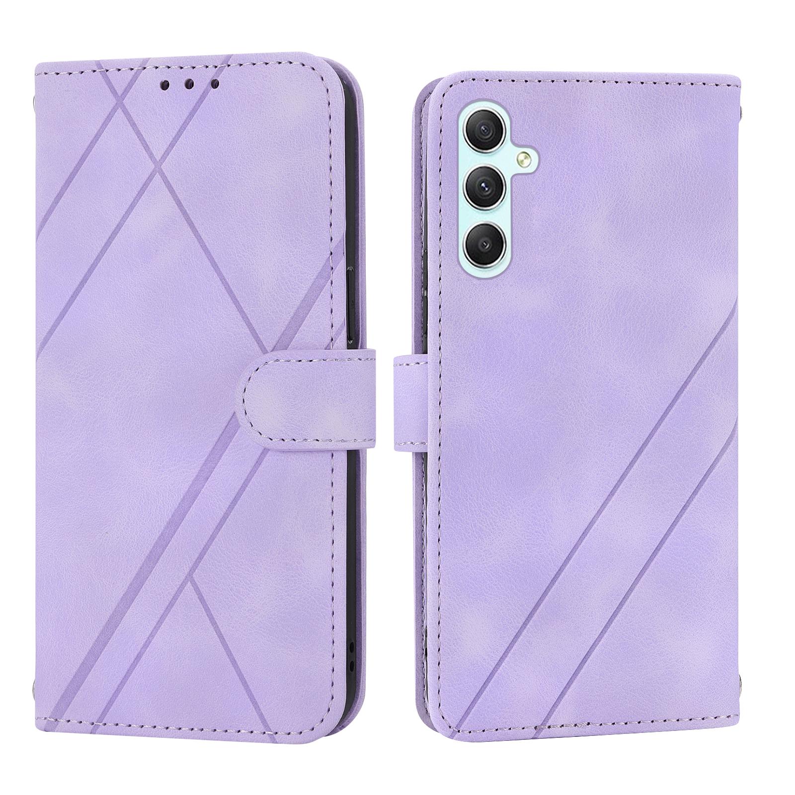 

For Samsung Galaxy S24 Case Imprinted Line Wallet Phone Cover with Handy Strap D