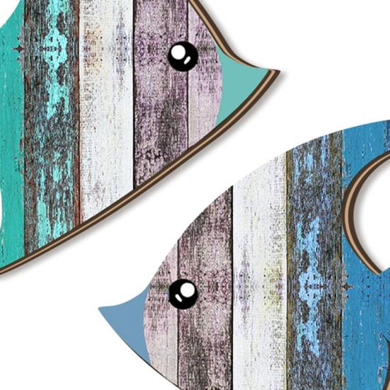 2Pcs/Set Wooden Fish Wall Decor Coastal Fish Wall Art Decorations Rustic Seaside Fish Wood Artistic Panel for Home Bathroom Beach House