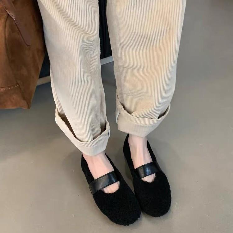 Fashion Designer Autumn Women Comfortable Warm Fur Shoes Fashion Shallow Slip on Ladies Flats Shoes Round Toe Women's Mary Jane Shoes