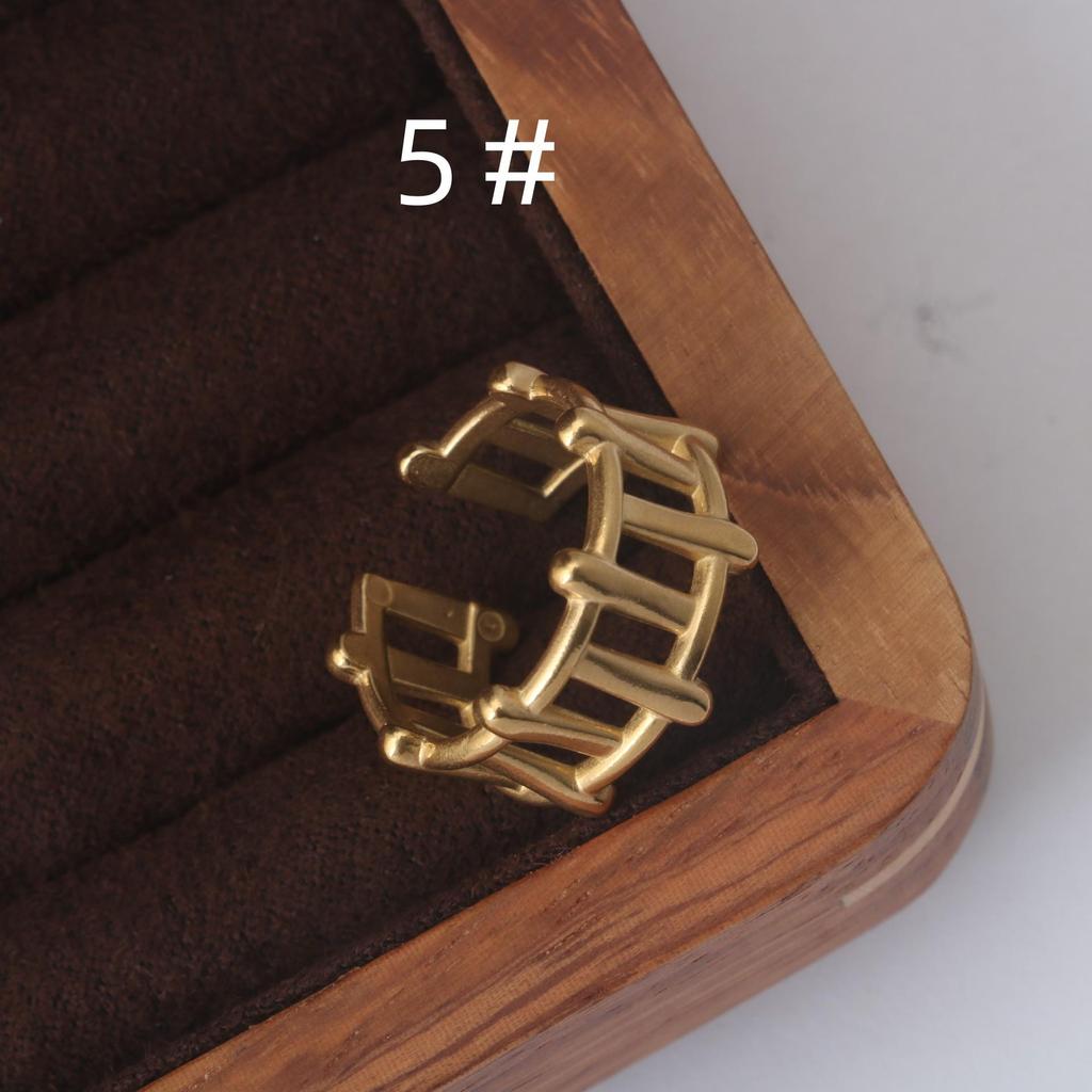 Adjustable 18k Gold Titanium Steel Geometric Ring with Hollow Stars and Moon Design for Women
