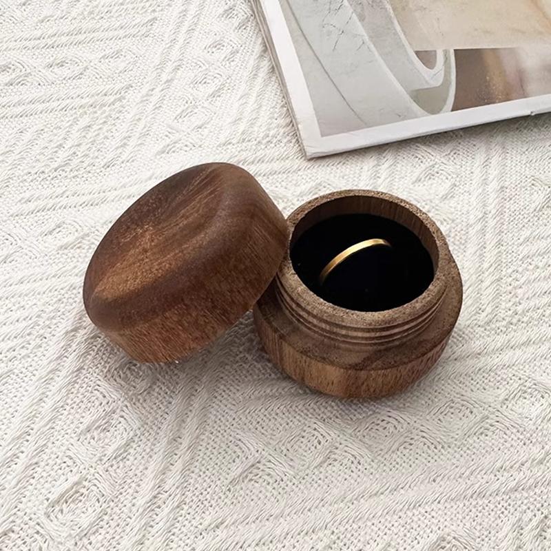 Wood Ring Box Wedding Proposal Engagement Round Wood Ring Box Jewelry Storage Box Portable Solid Wood Ring Box