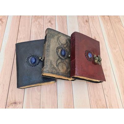 Pack Of 3 Book of Shadows, Leather Journal, Triple Moon Journal, Third Eye Crystal Stone, Gift for Him, Gift for Her, Leather Grimoire