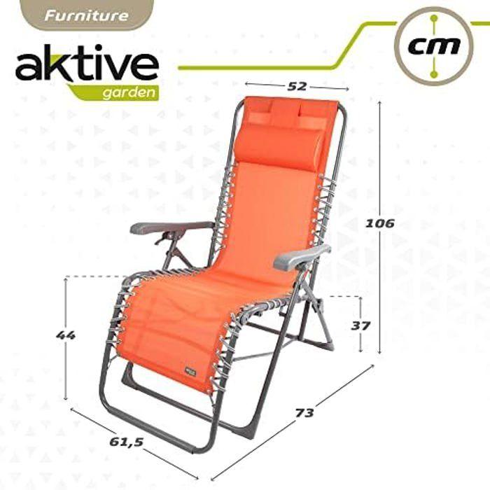 Chaise Longue - Aktive Garden - Orange - Gravité Zéro - Pliable - Avec Coussin