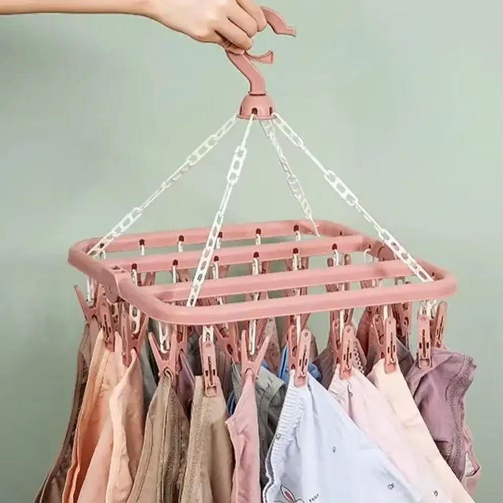 32 Clips Drying Rack Extra Thick Laundry Set Foldable Drip Hanger  Underwear Drying