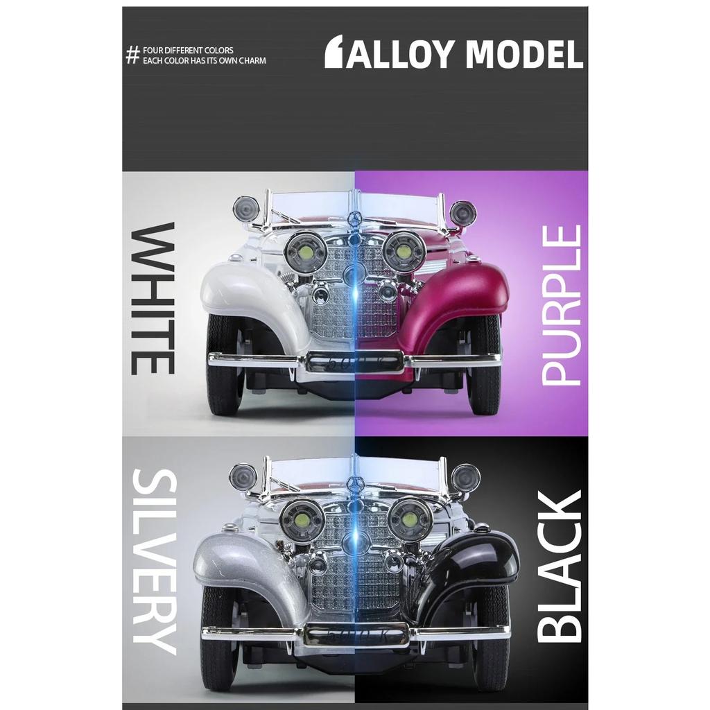 1/24 Mercedes-Benz 500K 1936 Classic Car Alloy Car Model Sound and Light Pull Back Children's Toy Collectibles Birthday Gift