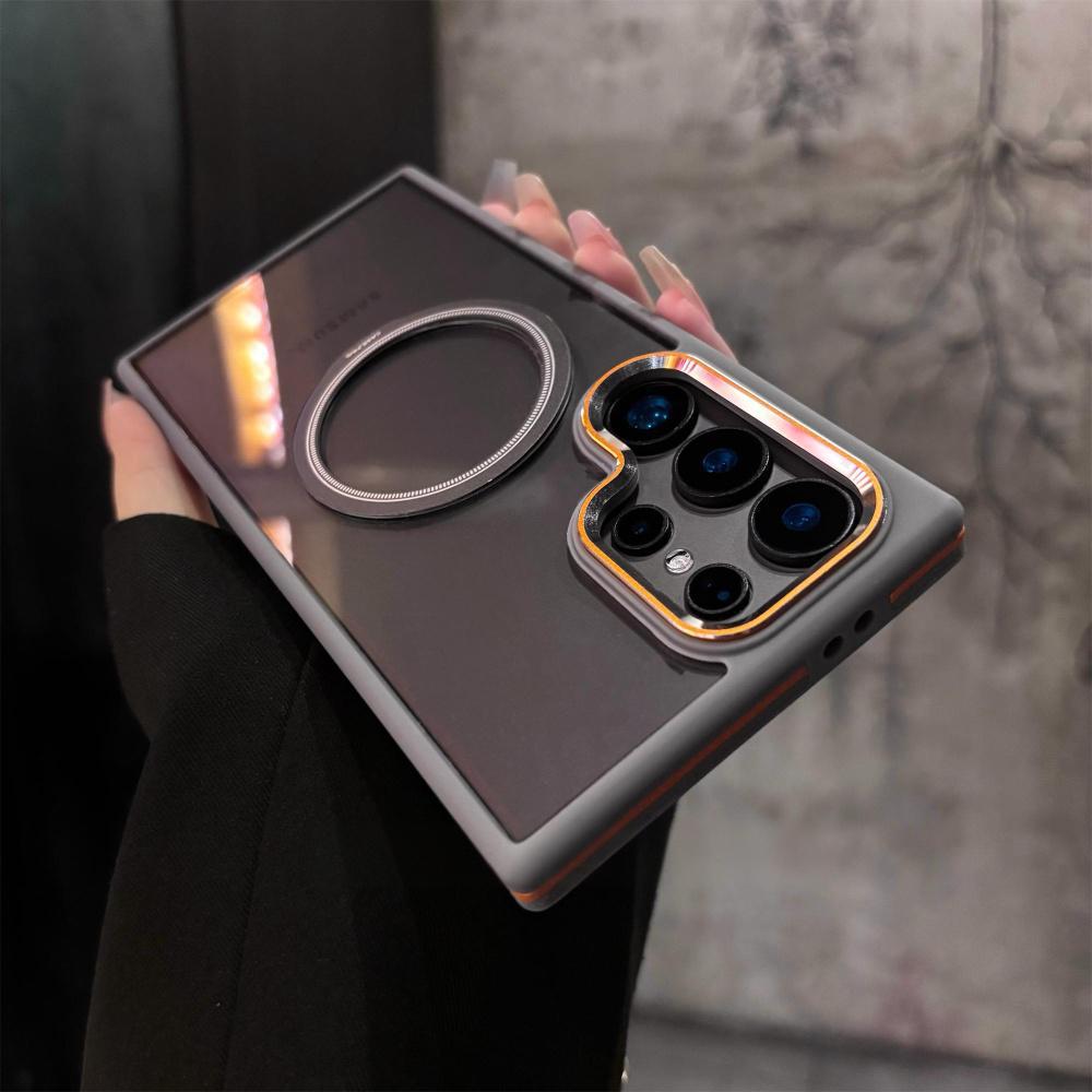 

Suitable for Samsung S25 Ultra Magnetic Suction Mobile Phone Case Samsung S24 Ultra High Transparent Metal Lens Two Color Protective Case S25Ultra