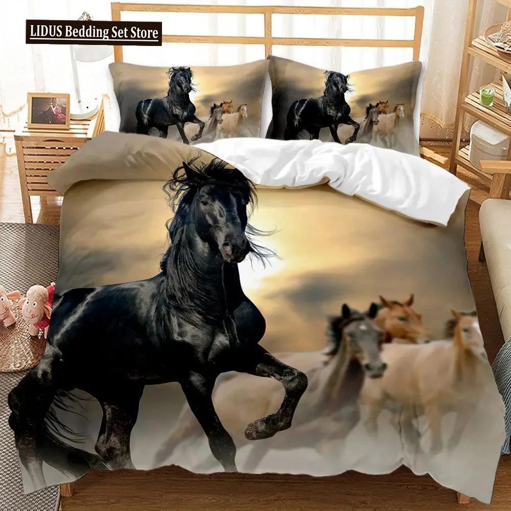 Horse Soft Duvet Cover Set Horse Runing In Stary Sky Print Twin Beding Set For Adult Peoples Animal Quen King-Sized Dimensionsd Dimensions Polyester