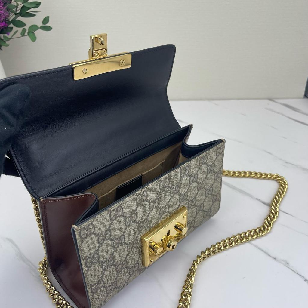 [Pre-Owned] Padlock Moonlight Treasure Box Series Metal Lock Logo Canvas And Leather Crossbody Bag Small - Excellent #1FHUW71
