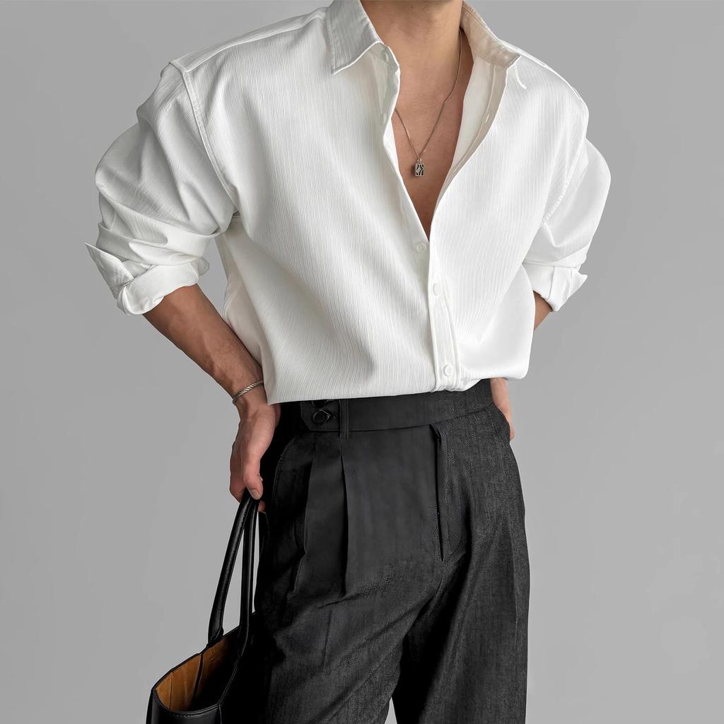 Men's Black Vertical Stripe Long Sleeve Shirt - High-End Casual Business Style, Iron-Free, Button-Down.