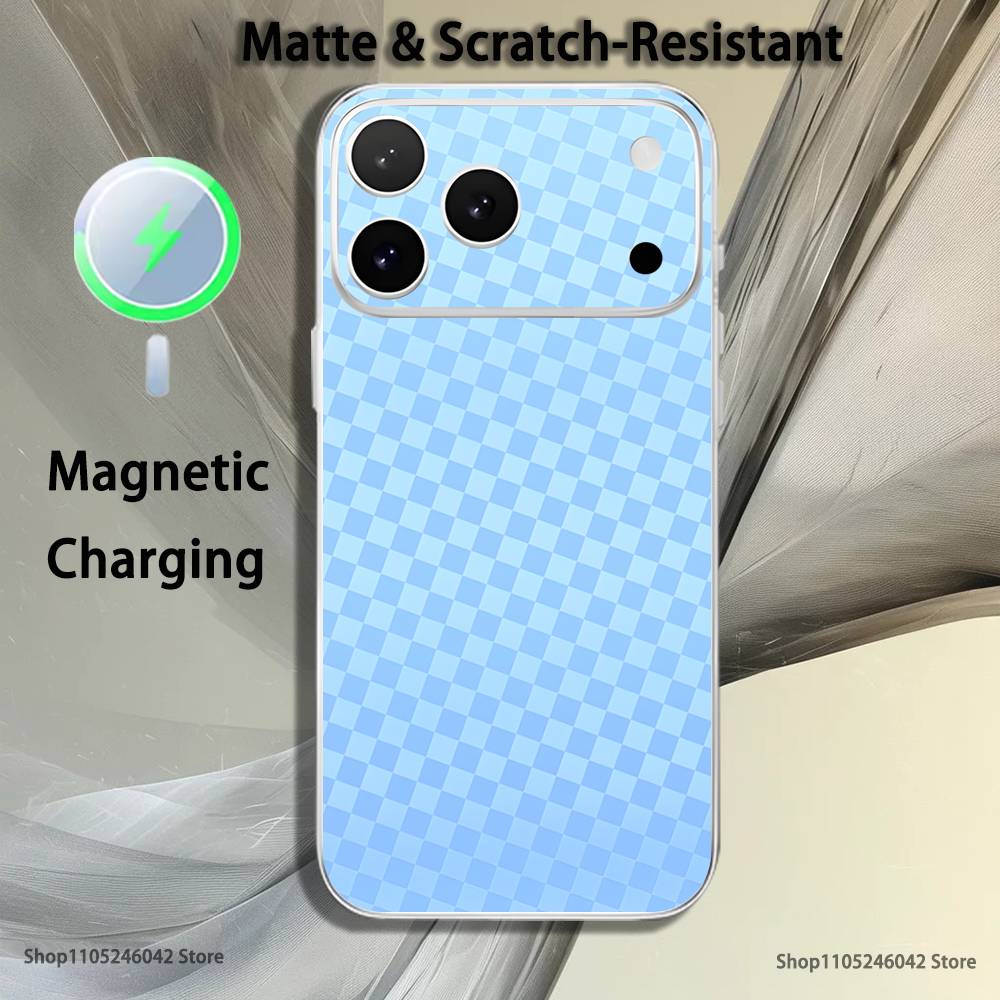 Checkered Pattern Magnetic Wireless Charging Transparent White Phone Case For iPhone 17,16,15,14,13,12,11,Pro,Max,Plus