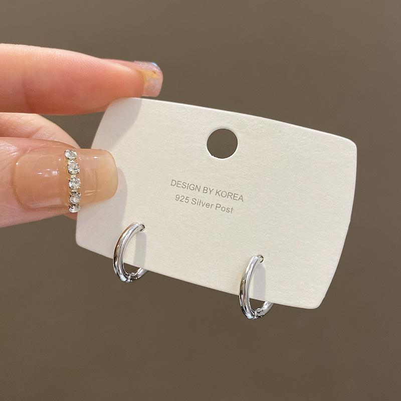 Cold wind silver geometric circle ear buckle female Korean version simple one-week earrings ear jewelry