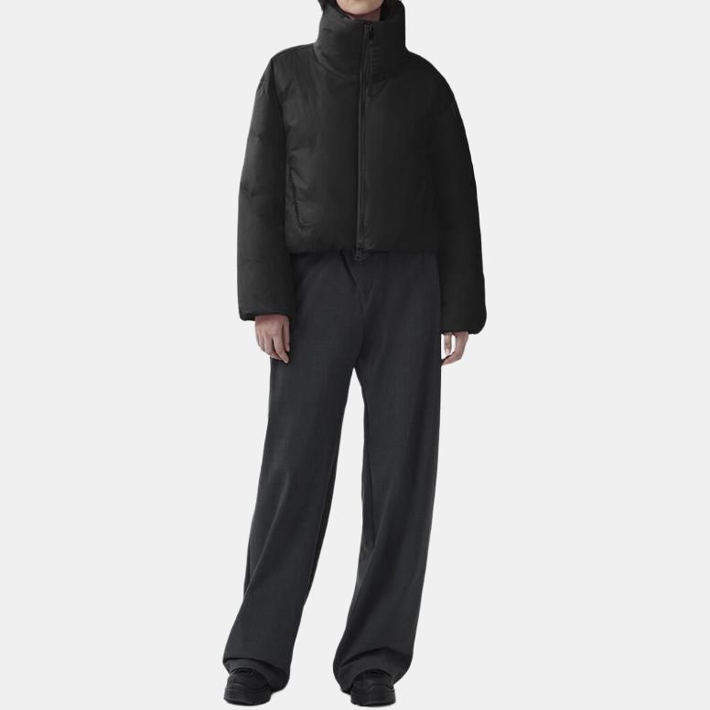 Canada Goose Spessa Badge Pattern Solid Loose Double-Headed Zipper Stand Collar Drop Shoulder Long Sleeve Jacket Women jackets Black 4846W-61