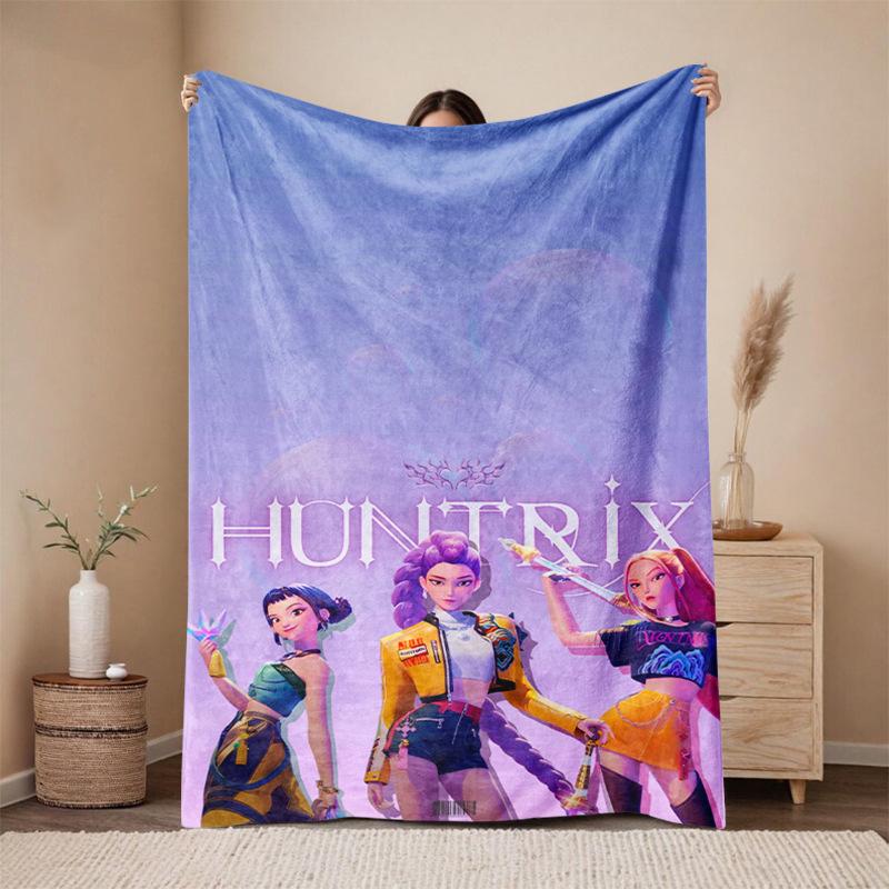 KPop Demon Hunters Cartoon Flannel Blanket - Cozy Throw for Sofa and Naps