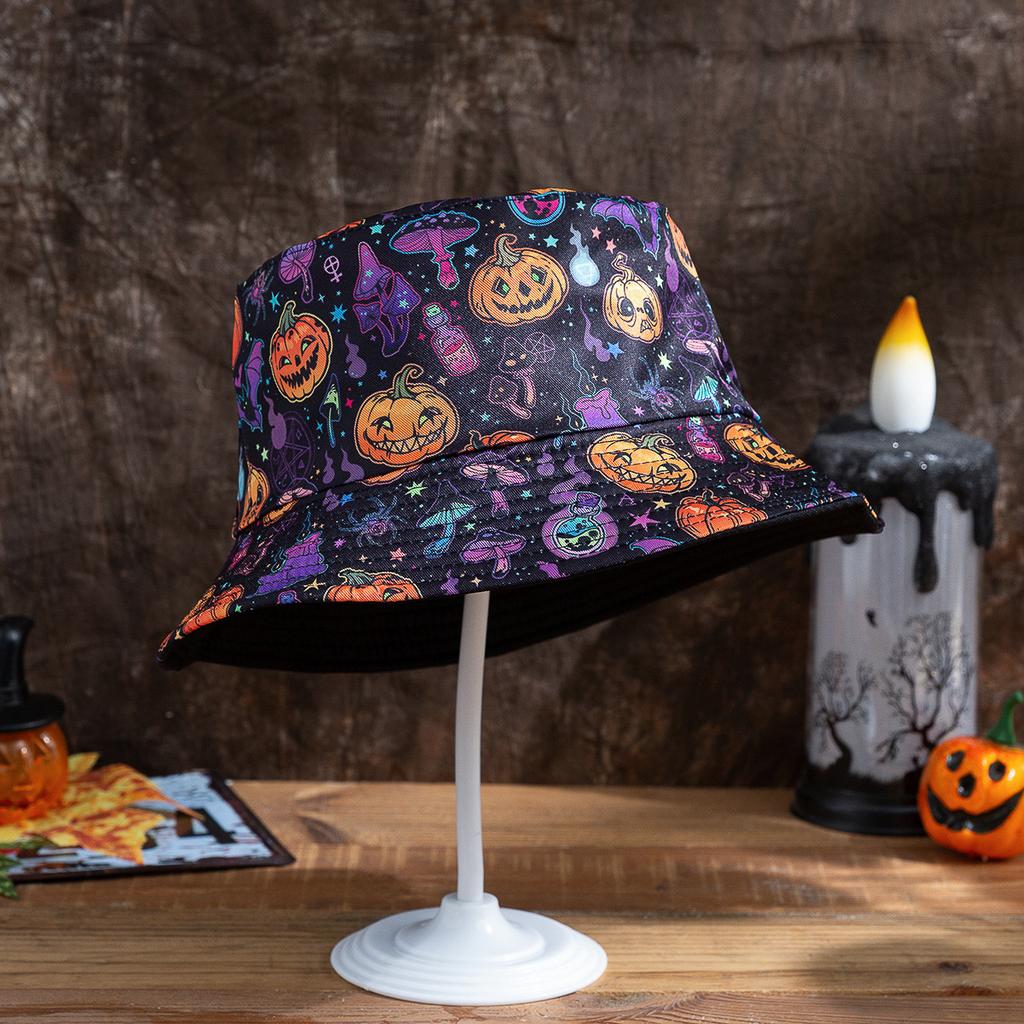 New Halloween Bucket Hat Reversible Bat Pumpkin Ghost Print Sun Protection Party Cosplay Fashion For Men And Women