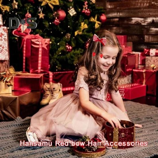 3 Pairs Strawberry Bow Charm Hair Clips Red Plaid Hairpins Anti-slip Teeth Women Girls Christmas Hair Accessories