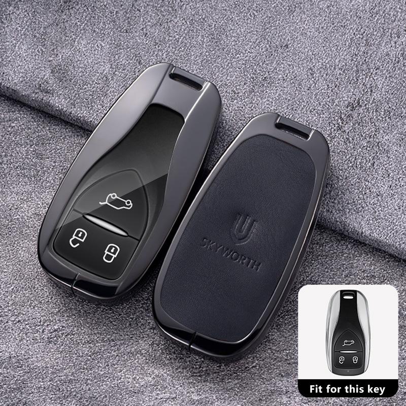 Porte-clés de voiture en alliage de zinc et cuir pour SKYWORTH SKYWELL ET5 EV6 HT-i Coque de protection à distance Porte-clés Accessoires