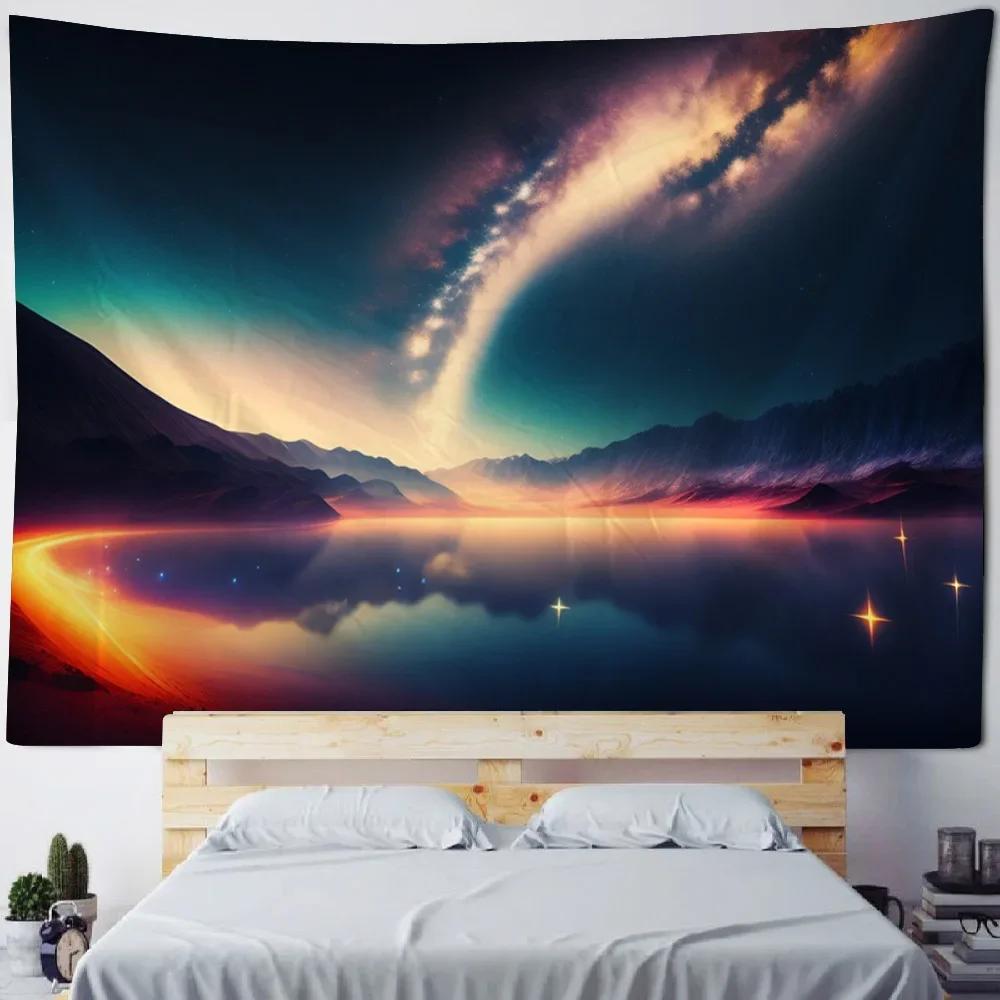 Sea Starry Sky Tapestry Wall Hanging Aurora Home Decoration Background Cloth Bedroom Living Room Dormitory Hanging Paintings