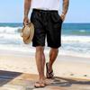 Pantaloncini in Cotone e Lino Coulisse Vita Elastica Gamba Dritta Monocolore Traspiranti Quotidiani da Spiaggia Casual