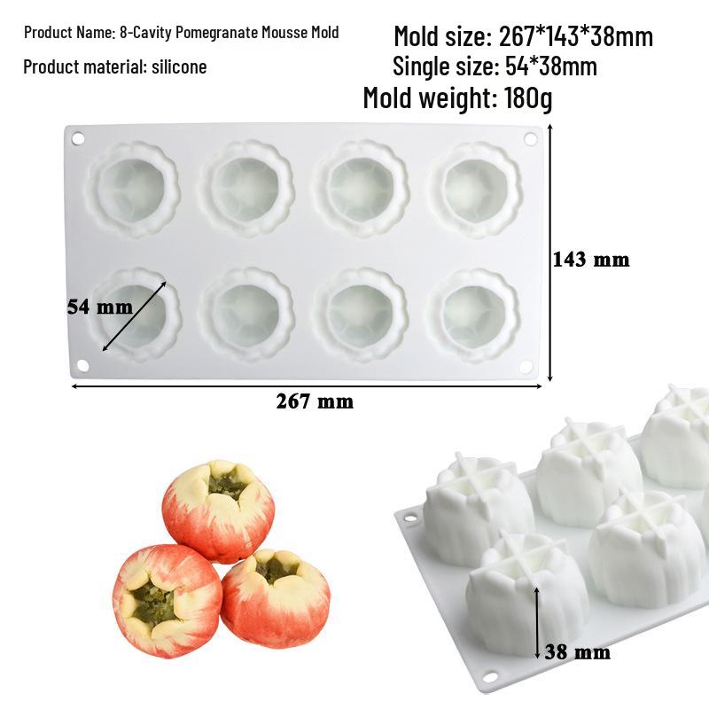 3D Fruchtmousse Silikon Kuchenformen: Birne, Apfel, Ananas, Pfirsich, Durian, Himbeere.