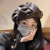 Koreanische Version Plissiertes Leder Schwarz Niedlich Frühling und Herbst Nische Retro Temperament Vielseitiger Lederhut