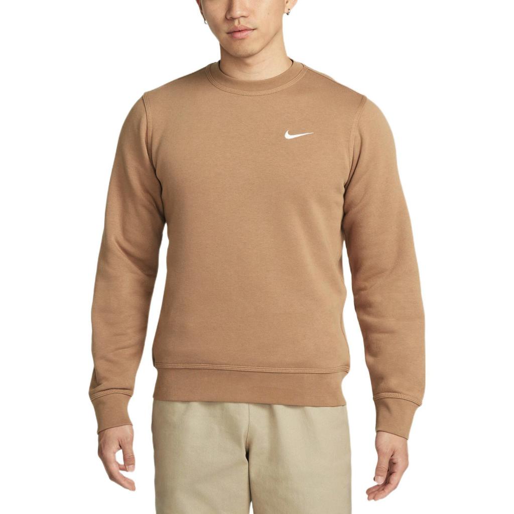 Nike Bluza męska z haftowanym logo, okrągłym dekoltem, jasnobrązowa 916609-258