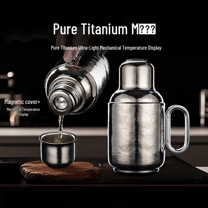 800ML Pure Titanium Tea Pot with Magnetic Lid, Temperature Display, Insulation, Large Capacity - Perfect for Car or Gift Use