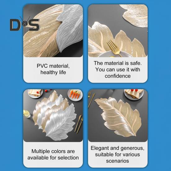 6Pcs Kitchen Placemat Set High Temperature Resistant Gold-Stitched Leaf Shape Dining Place Mat Table Setting Accessory