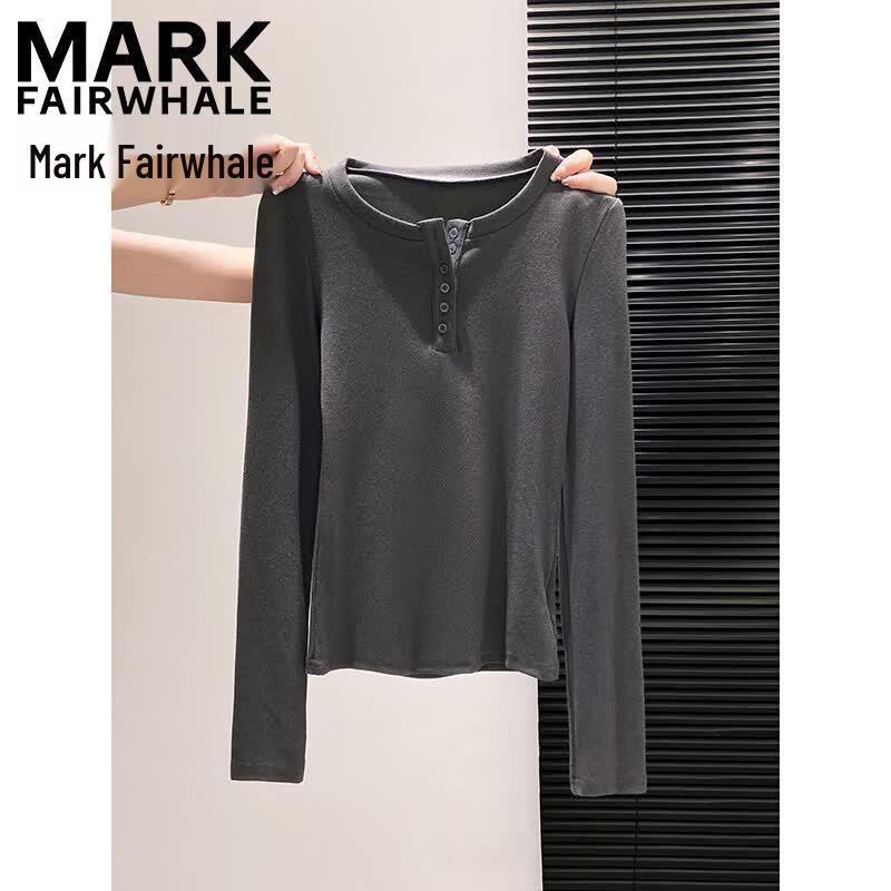 Mark Fairwhale Women's Long Sleeve Slim-Fit Henley T-Shirt