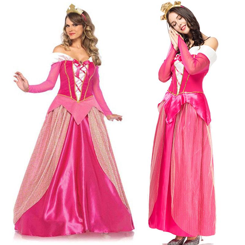 Beauty Princess Sleeping Aurora Adult Costume Pink Dress Gown Outfit Cosplay