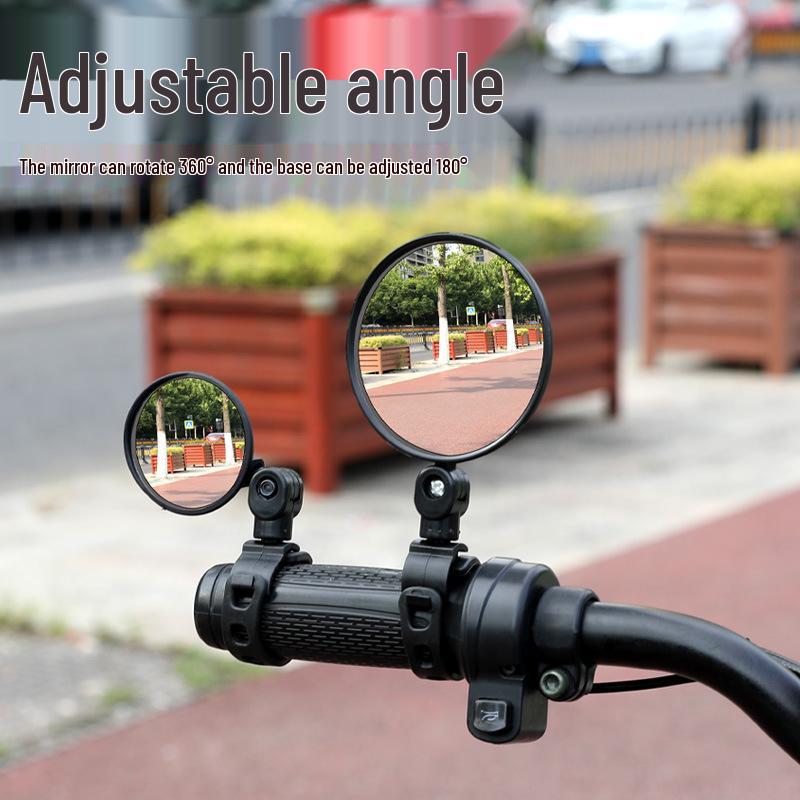 Wide-Angle Convex Rearview Mirror for Electric Bike, Mountain Bike, and Motorcycle with Silicone Handle.