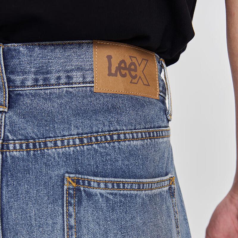 Lee 25 Unisex Loose Fit Single Pleat Medium Light Blue Denim Shorts