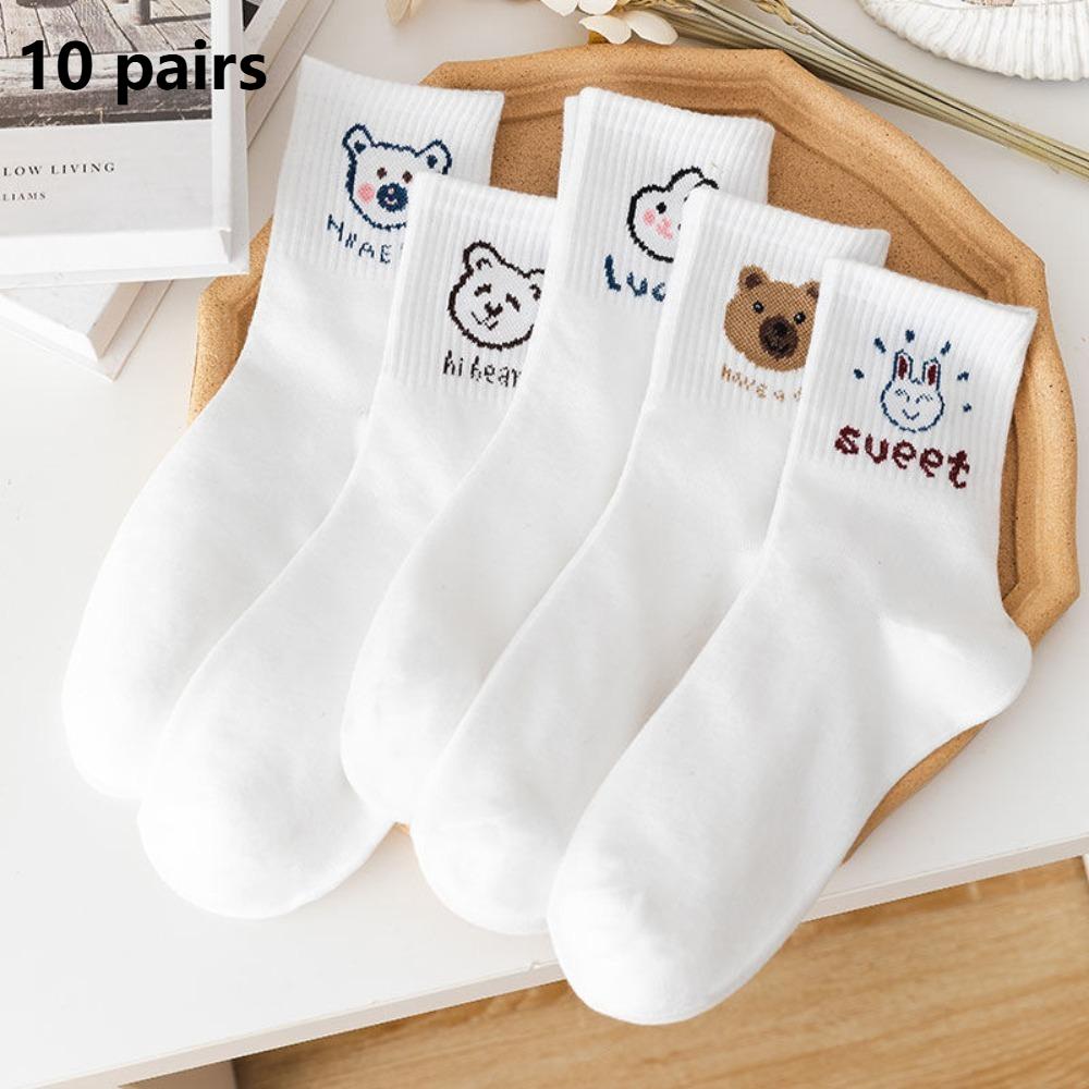 10 Pairs Cartoon Pattern Short Socks Cute Bear Ankle Socks Cute Middle Tube Socks  Spring