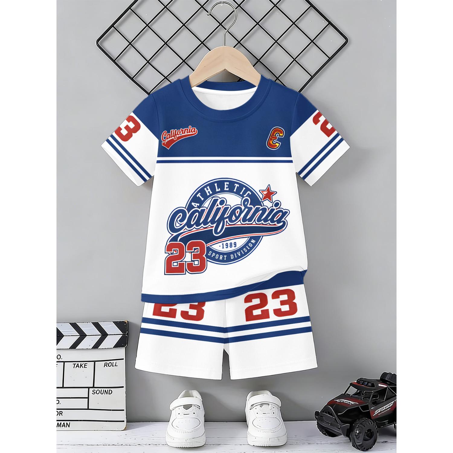 

2-piece boys short sleeved shorts set, casual and fashionable style, summer outdoor sports outfit 5-6 Years