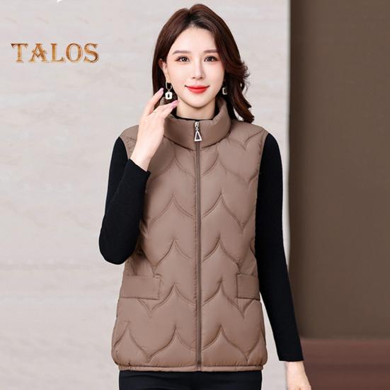 Colete de inverno feminino, casaco acolchoado espesso, gola alta, proteção de pescoço, sem mangas, fecho de zíper, cor sólida, mantém o colete aquecido