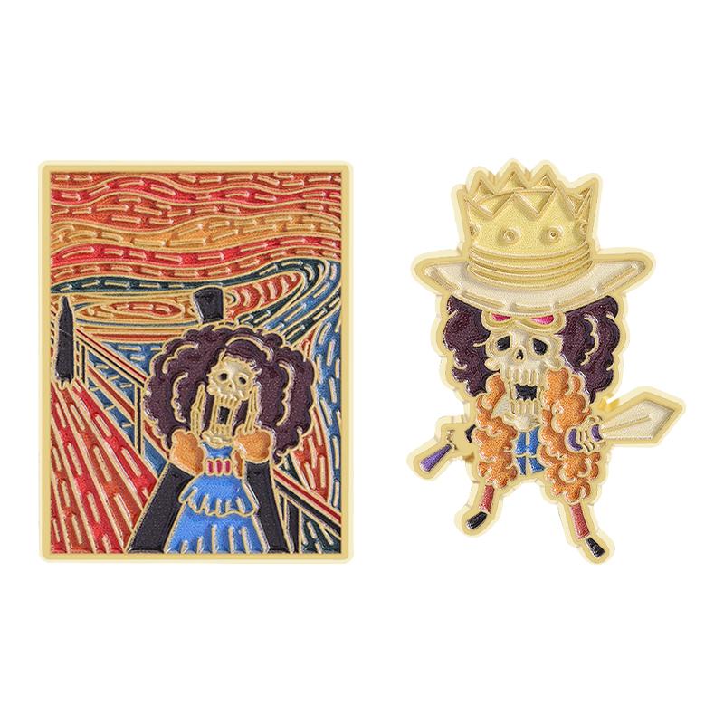 Anime Characters UV Print Pins Custom Skeleton Pirate Brooches Lapel Badges Clothes Punk Jewelry Gift for Friends