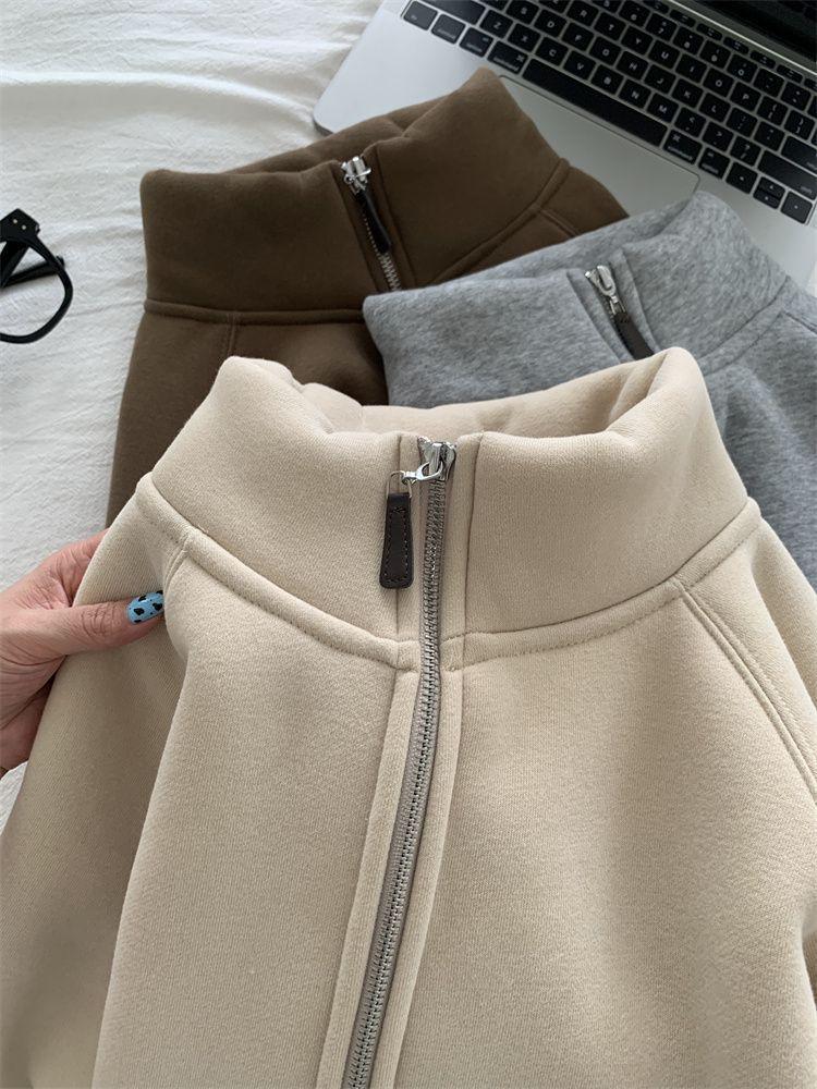 Warm Lamb Wool-Style Zipper Jacket: Autumn/Winter Casual Stand-Up Collar Sweatshirt
