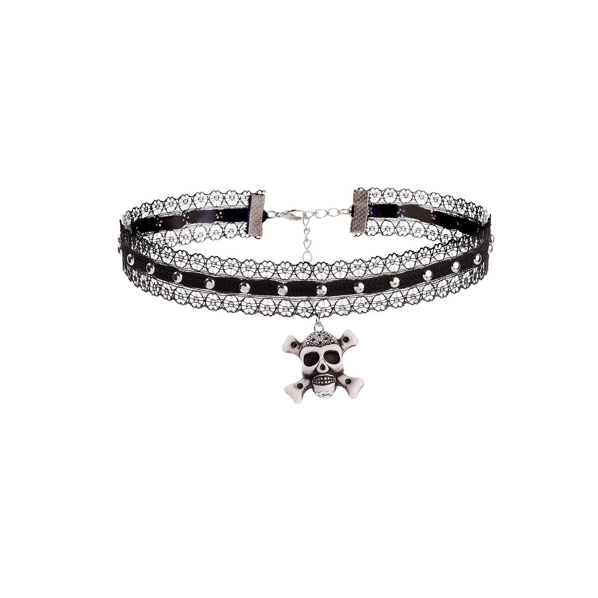 Хэллоуин Череп Роза Пальма Кружево Ожерелье, Винтажный Темный Стиль Готический Чокер Ошейник