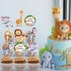Wild Amimal Cake Topper Cute Forest Safari Jungle Cartoon Animal Happy Birthday Cake Decoration Woodland Wild One Party Supplies